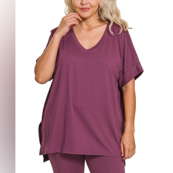 New!LAST ONE Plus Size Eggplant Brushed Microfiber Loungewear Set Sizes 1X 2X 3X - Picture 4 of 6